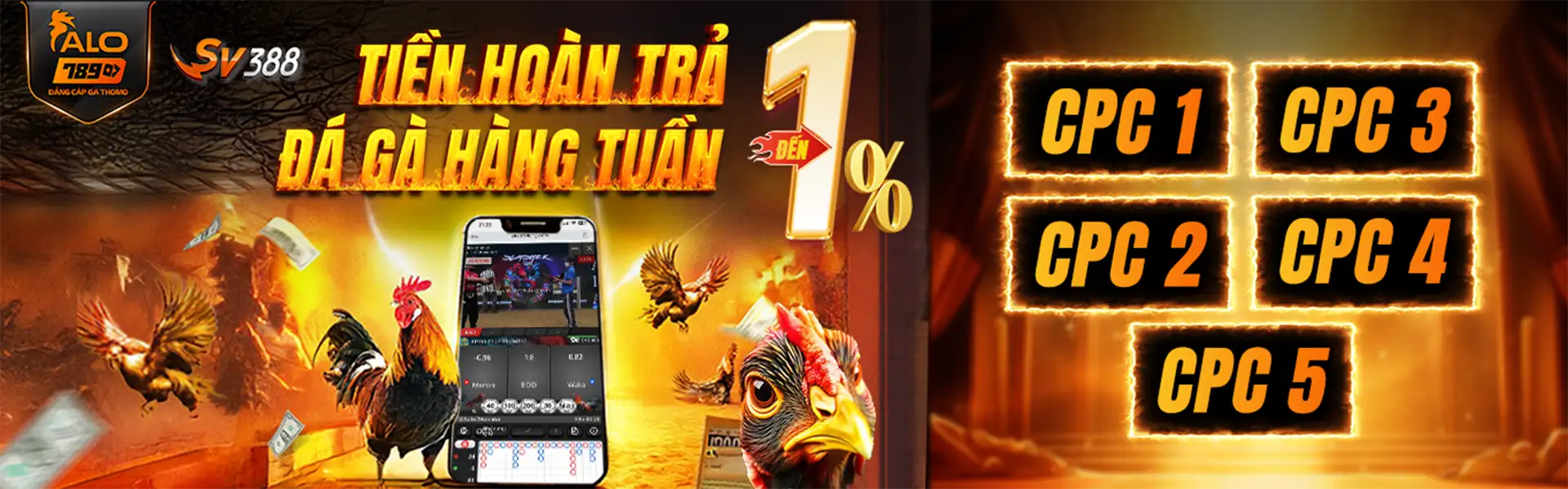 Banner Tiền Hoàn Trả Đá Gà tại Alo789